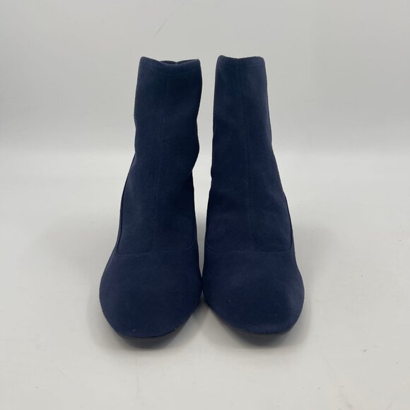 Cole Haan Blue Suede Stretch Booties | Almond Toe, Block Heel - Picture 2 of 9